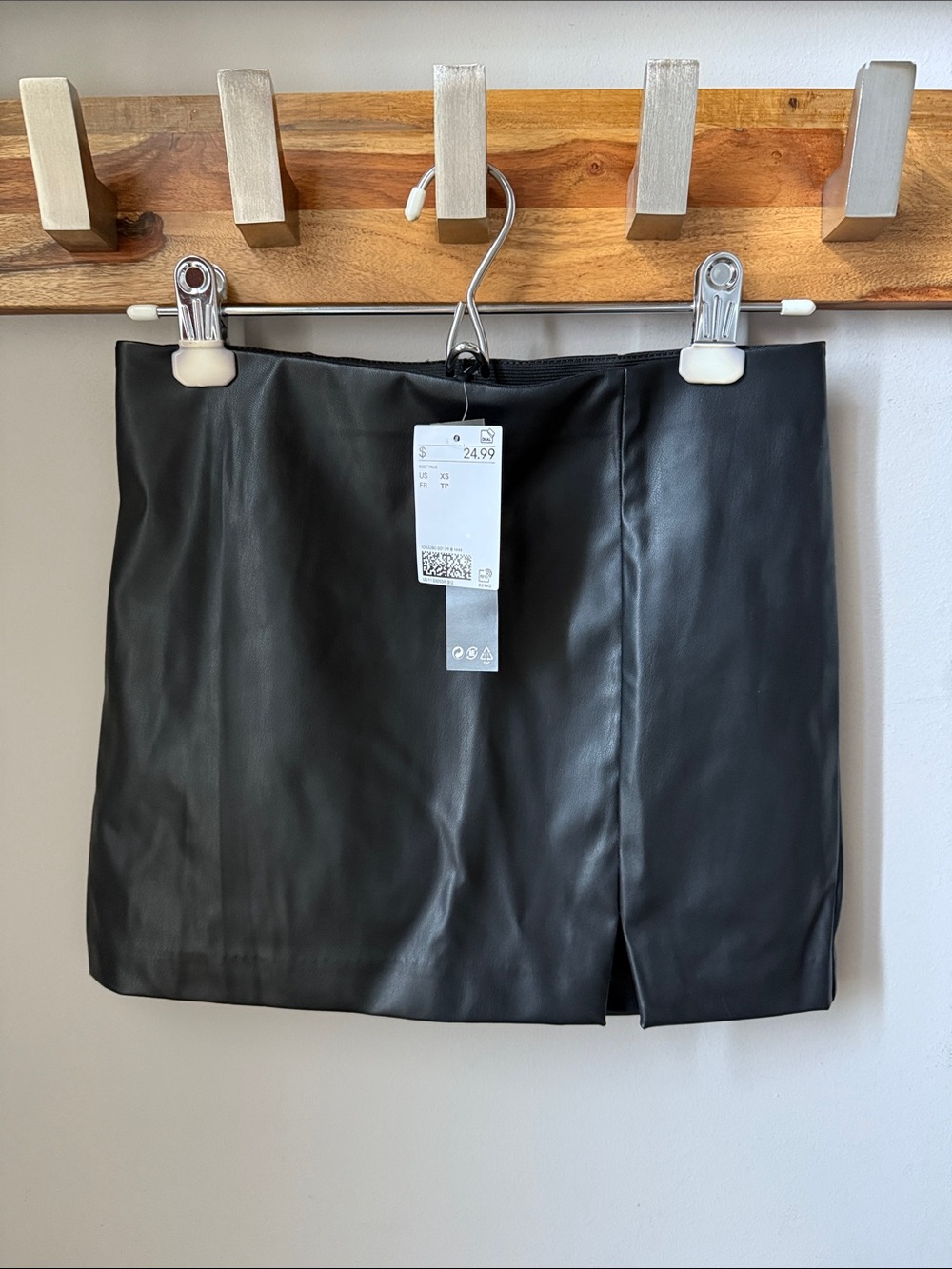 H&M - Black Vegan / Faux Leather Mini Skirt with Front Slit